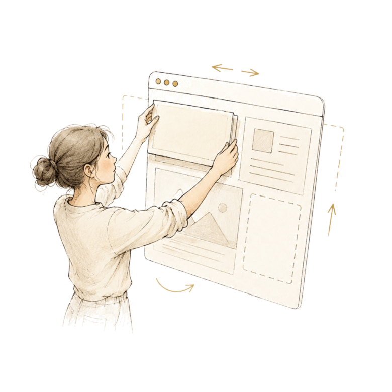 Sketch of a website layout being adjusted by hand