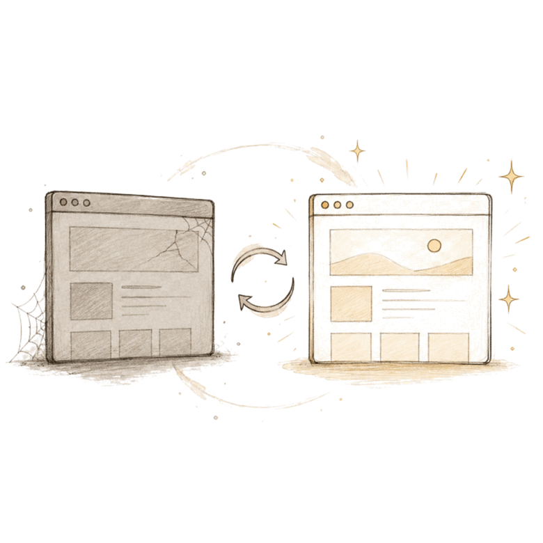 Sketch of a before and after website check