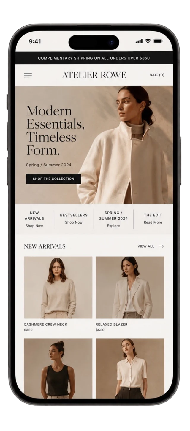 Fashion retail mobile website mockup