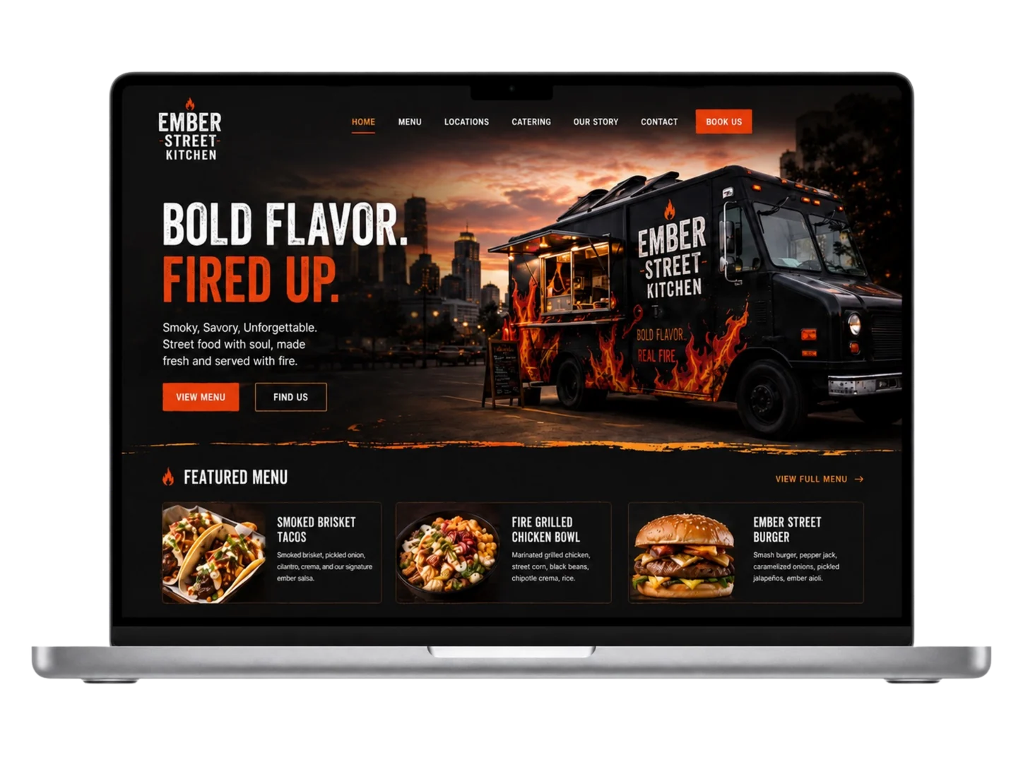 Bold food truck desktop website mockup