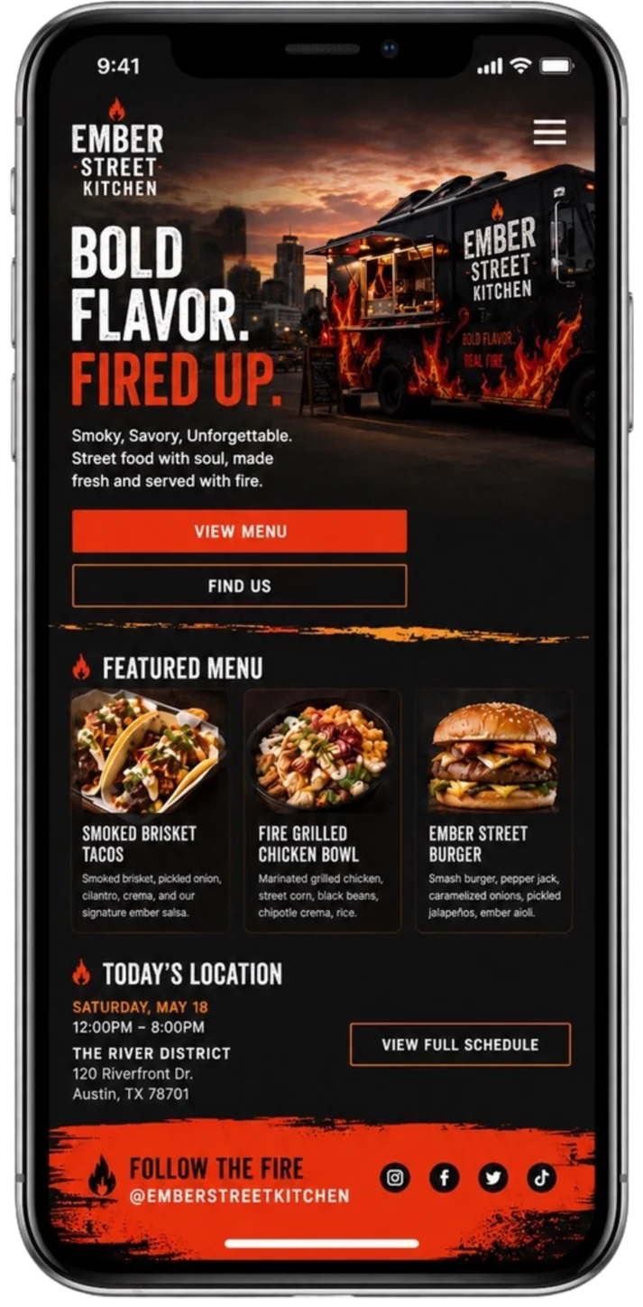 Bold food truck mobile website mockup