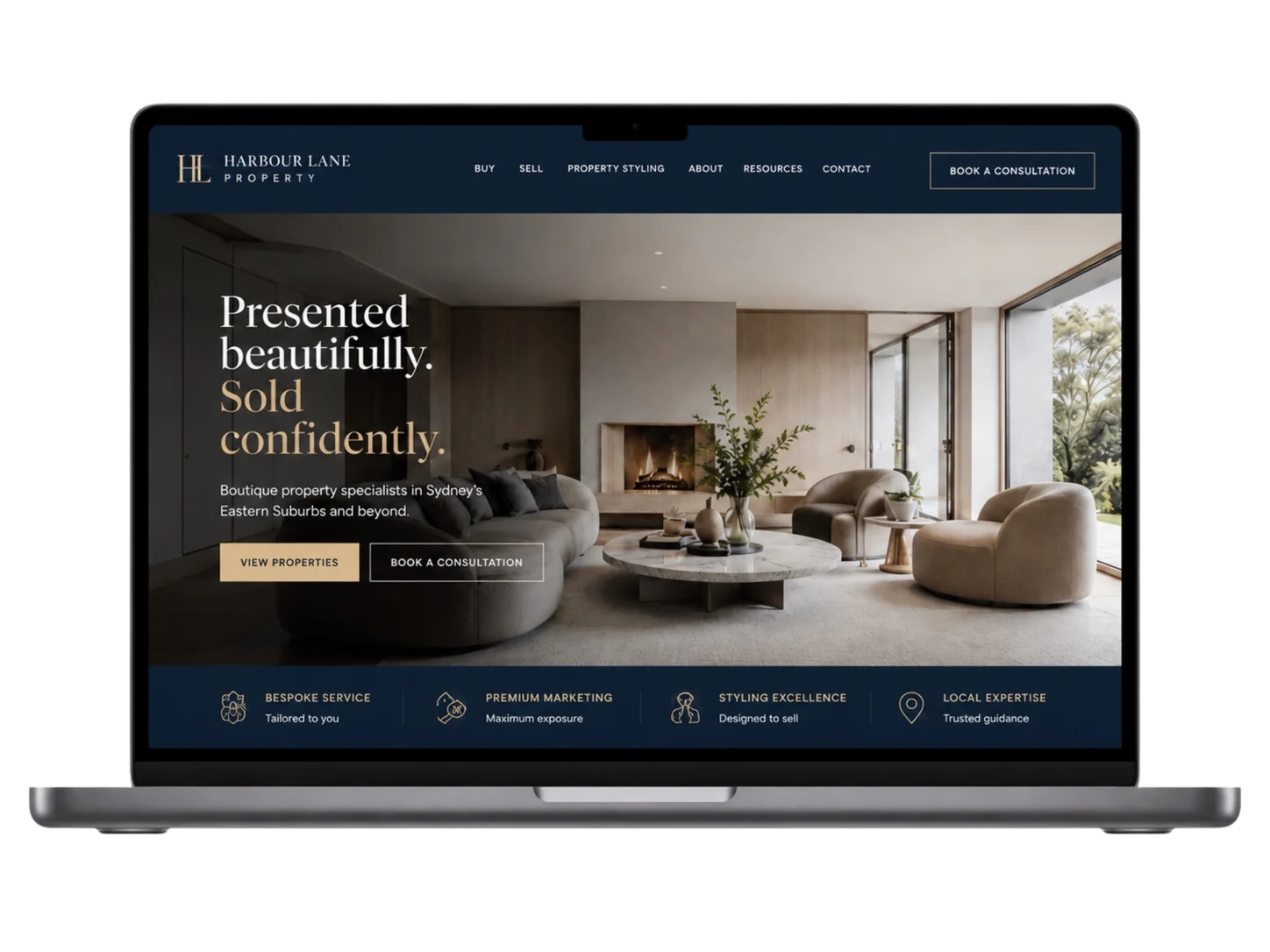 Premium property desktop website mockup