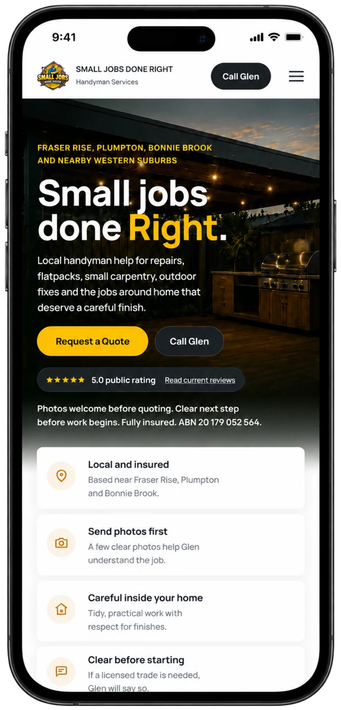 Small Jobs Done Right mobile website preview