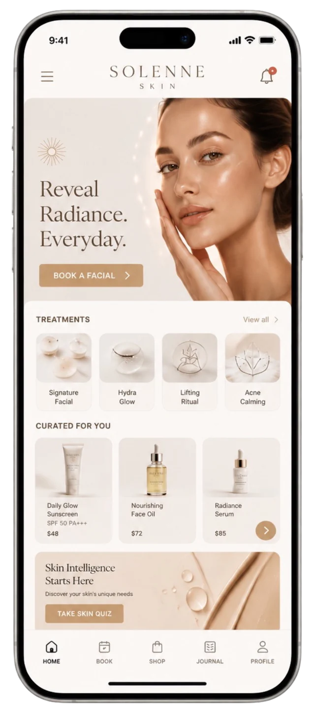 Mobile skincare website mockup showing a softer visual direction